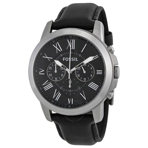 Fossil Grant Black Dial Stainless Steel Leather Quartz Male .